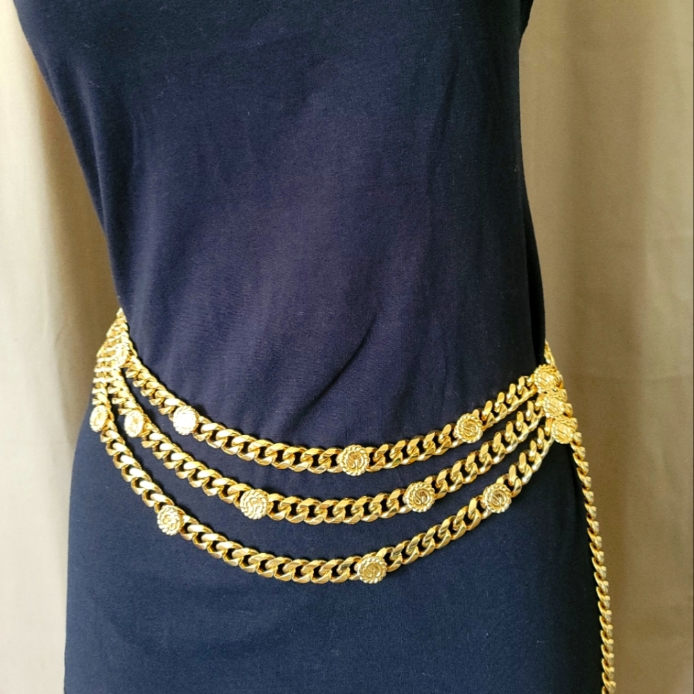 St John Gold-tone Signature SJ Adjustable Triple Layer Chain Belt